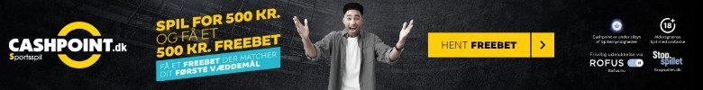 Cashpoint.dk banner: Spil 500 kr, få 500 kr i velkomstbonus